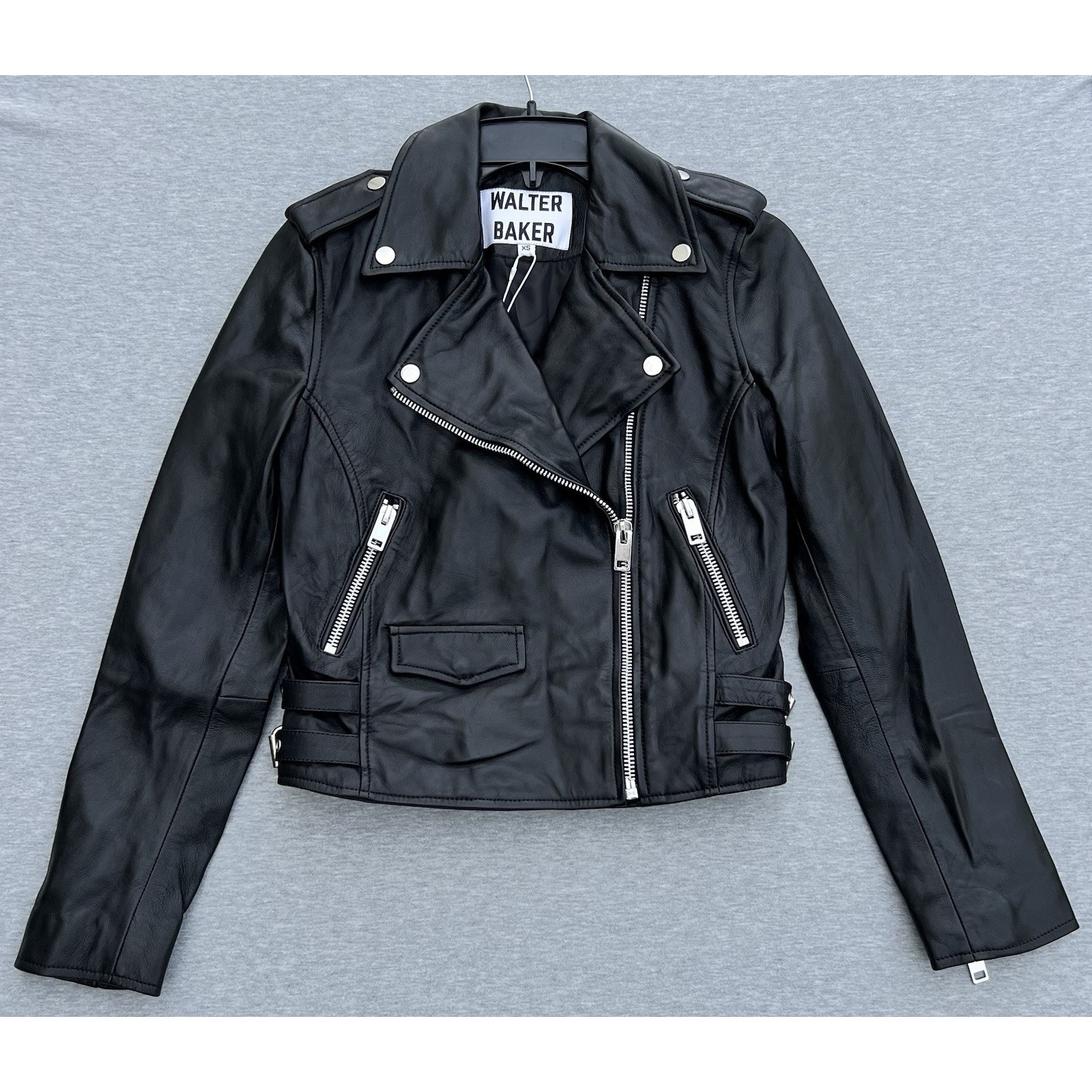 Walter Baker Liz Women's Lamb Leather Crop Biker Moto Jacket Black Size Xs Nwt